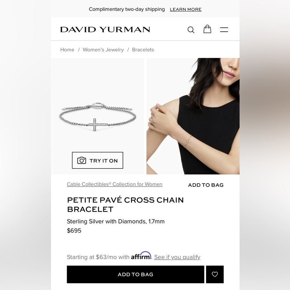 🔴Authentic DAVID YURMAN PETITE PAVÉ DIAMONDS CROSS CHAIN BRACELET🔴 - Picture 10 of 11